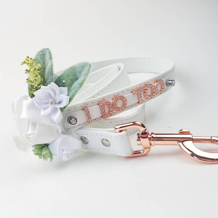 COLLIER DE MARIAGE FLORAL I DO TOO | Blanc & Or Rose pour la vente par House of FurBaby