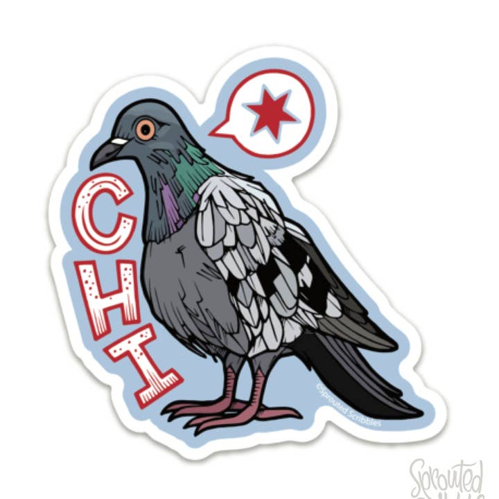 Chicago Sticker - Pigeon City Travel for wholesale by Sprouted Scribbles