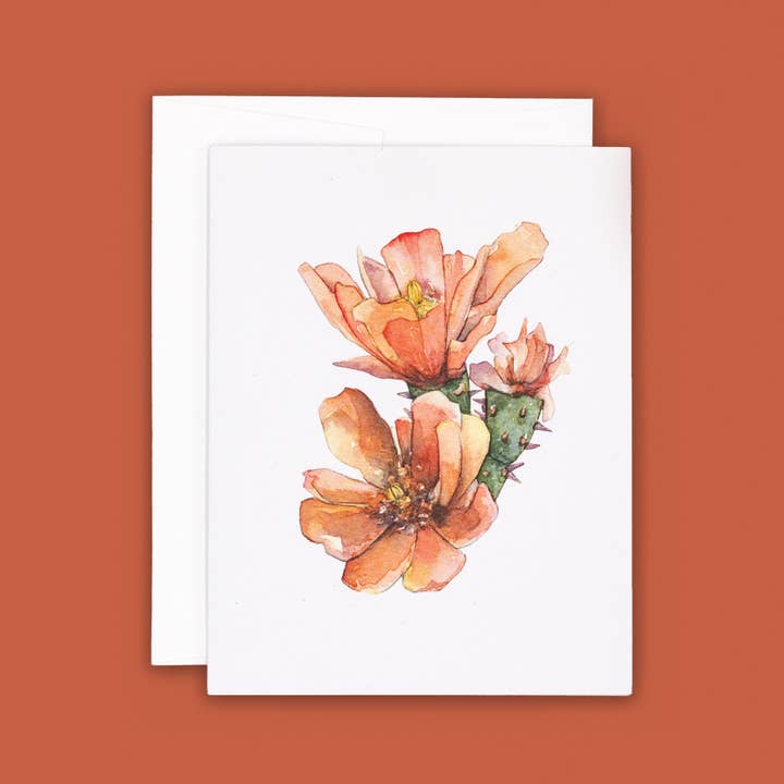 Cholla Blossom Orange Duo Greeting Card for wholesale by Cacti Oasis©