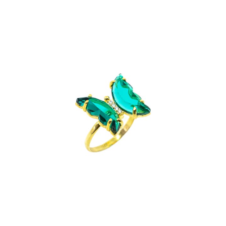 Crystal Green Butterfly Ring for wholesale by ZEYZEY