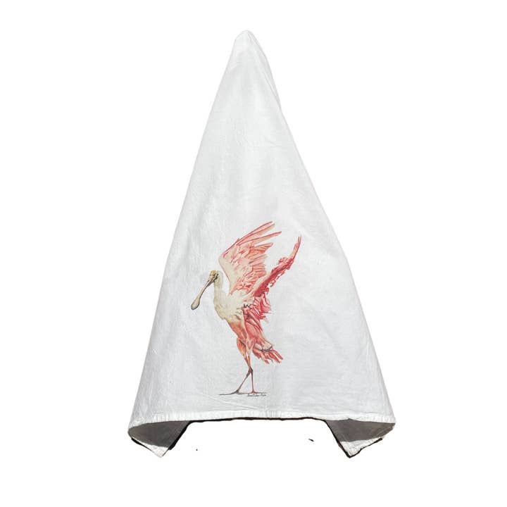 Dish Towel - Roseate Spoonbill on Flour Sack for wholesale by Goose and Willow