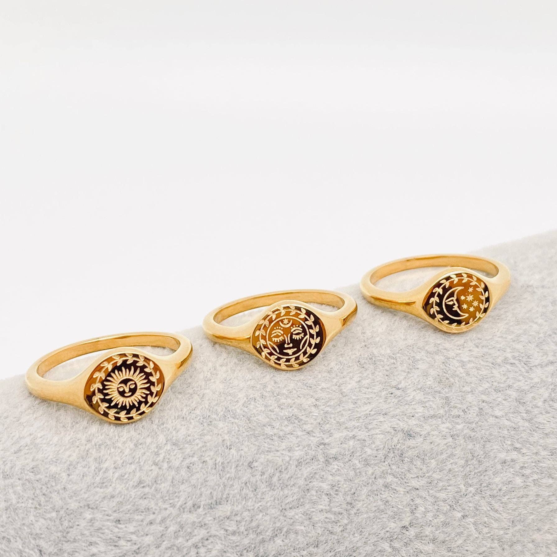 Mio Queena - Wholesale Cocktail/Statement Ring - Moon Sun Stars Goddess 18K Gold Plated Ring - FGS/MS3