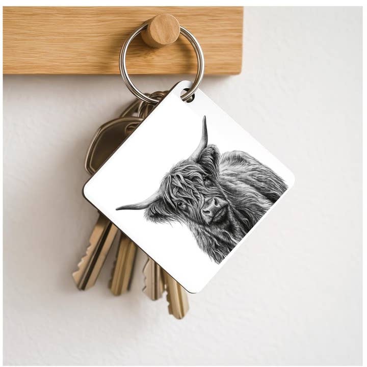 Highland Coo Keyring for wholesale by Libra Fine Arts
