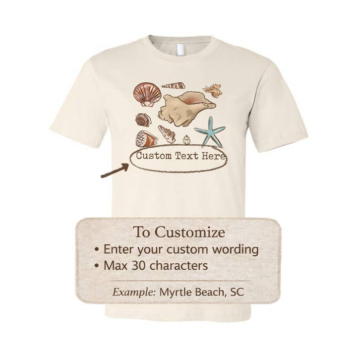 Custom Shell Beach Adult Shirt Personalized Vacation Tee for wholesale by Barefoot Baby