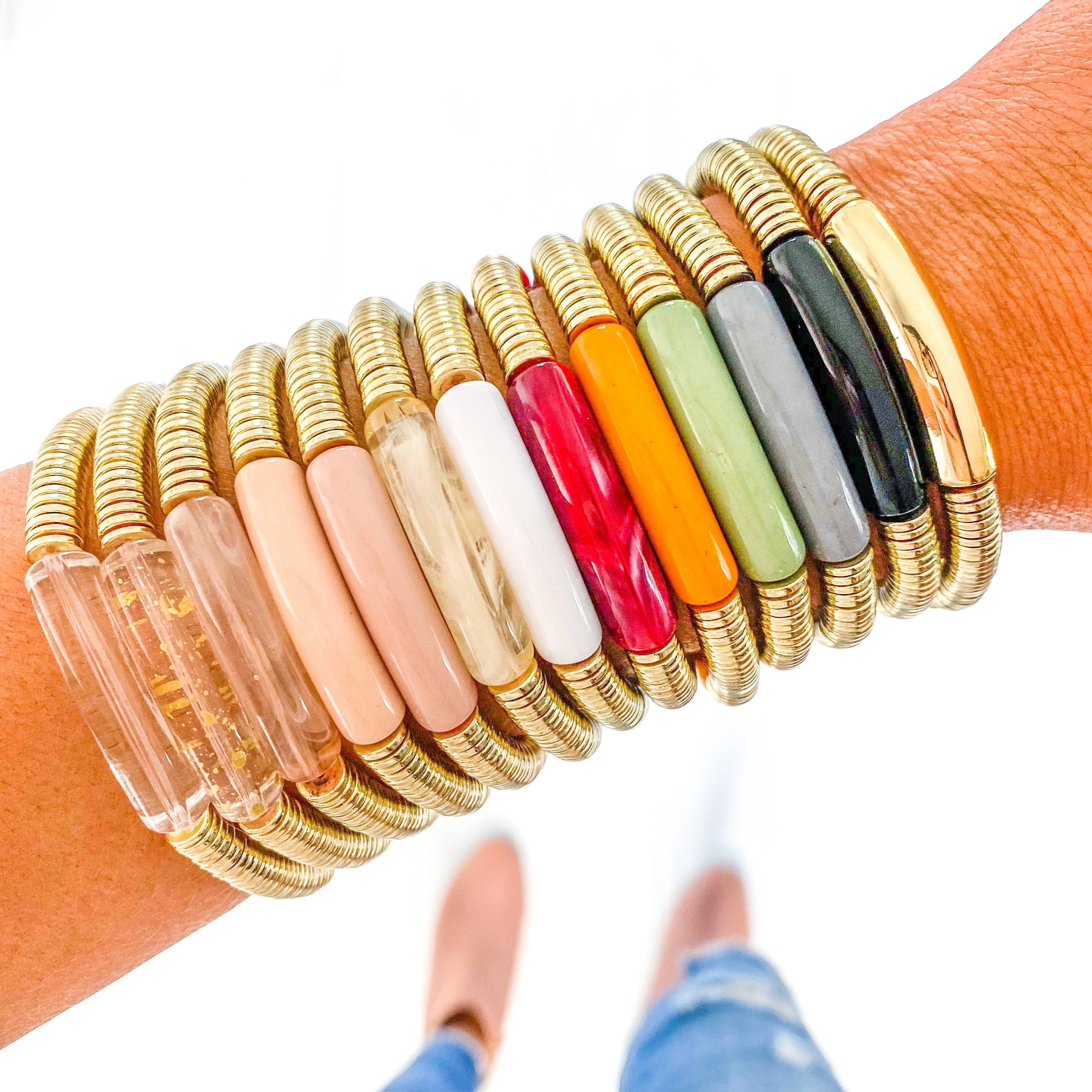 Savvy Bling - Wholesale Beaded Bracelet - Acrylic Tube Bamboo Bracelet & Gold22