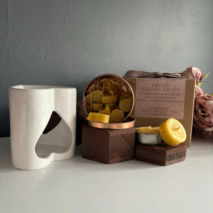 Luxury Heart Ceramic Wax Melter with Wax Melts Gift Set for wholesale by Bee Luxx Candles