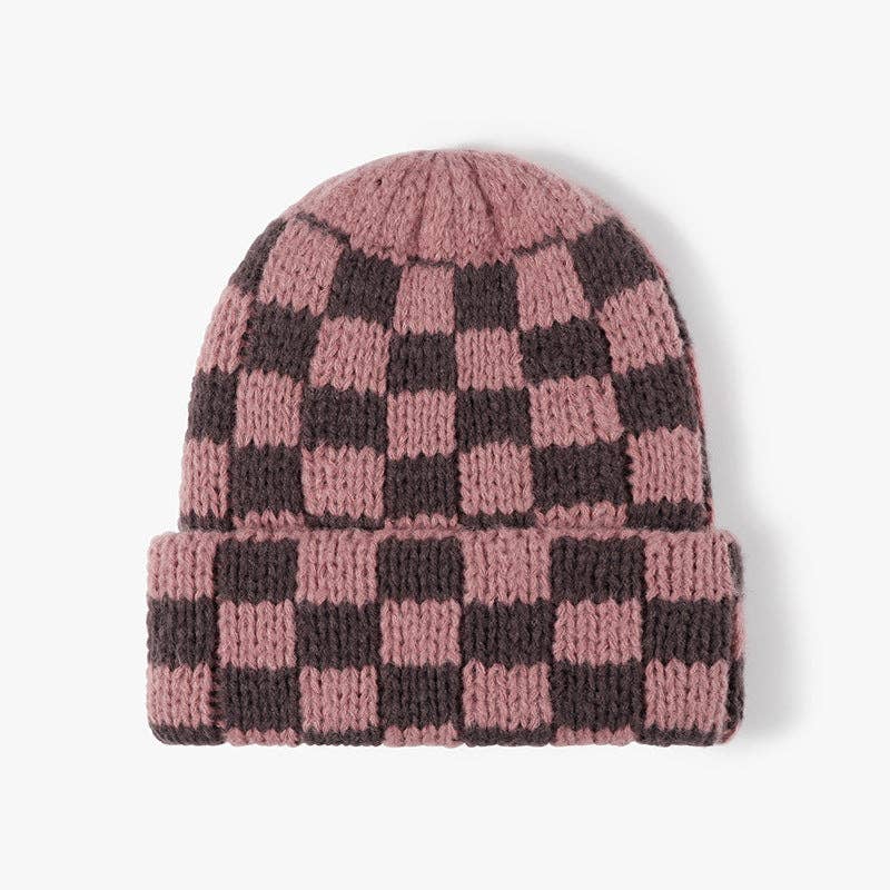 Dipped Shop - Wholesale Beanie - Women's - Plaid Contrast Color Warm Knit Beanie DPKB30195