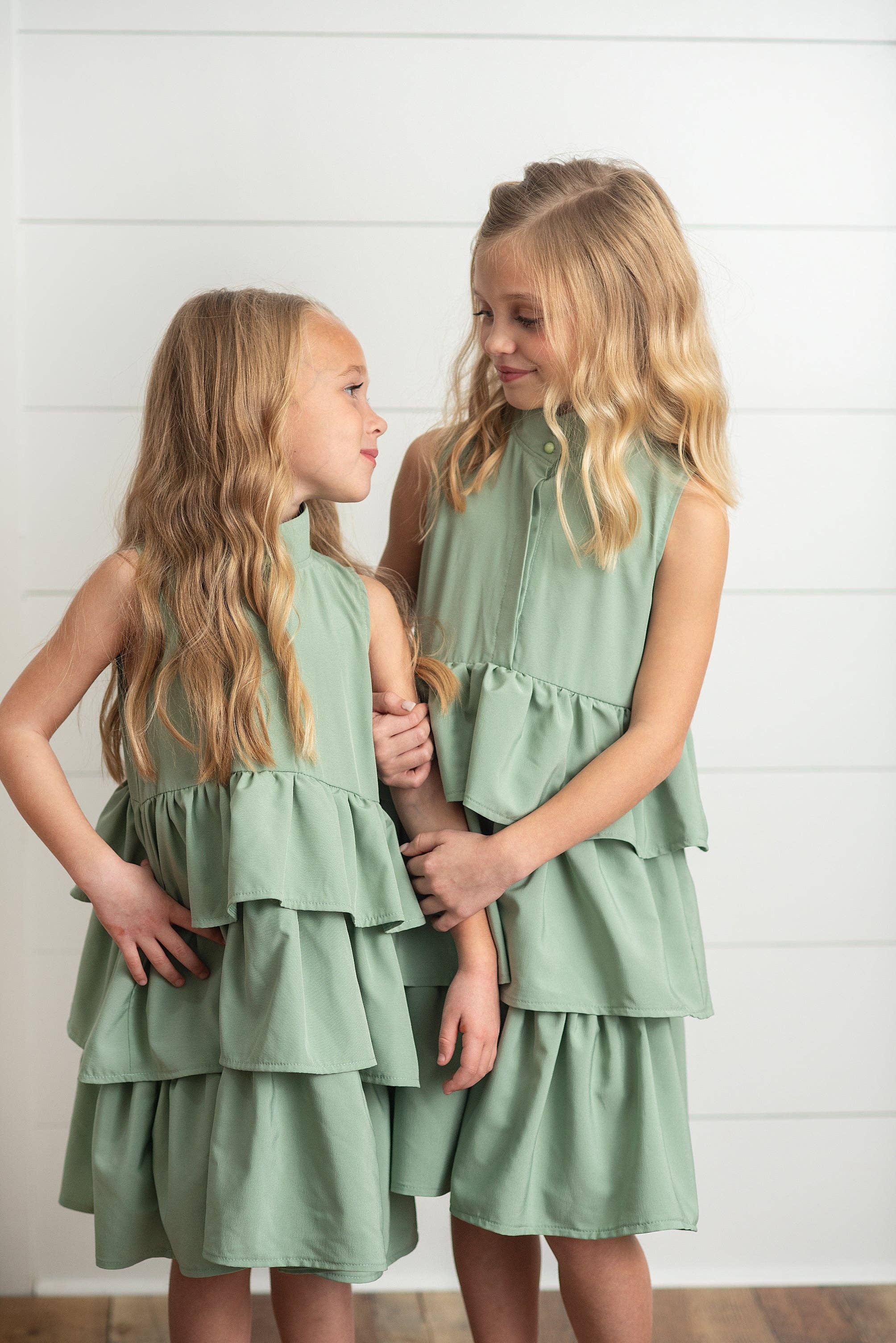 Oopsie Daisy - Wholesale Dress - Kids - Girls Mint Ruffle Layered High Neck Summer Dress4
