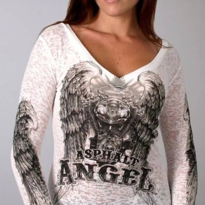 Top de algodón de manga larga con estampado de alas de ángel para venta al por mayor de Tourtiwi
