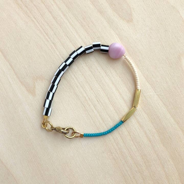 Loela - Wholesale Beaded Bracelet - Colourful Beaded Dot Bracelet - Teal and Sand