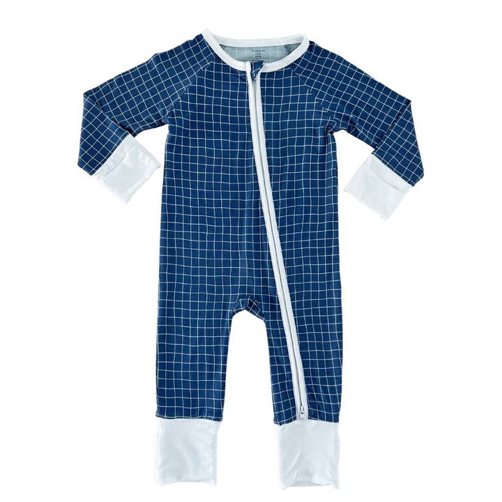 Blå Grid Lynlås Romper for engroshandel hos In My Jammers