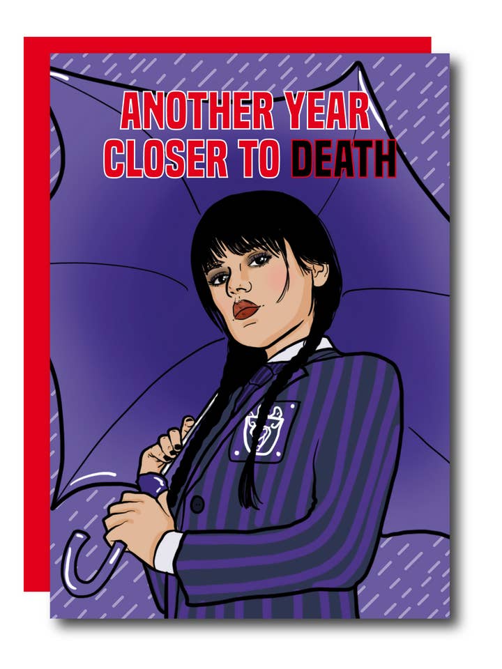 Wednesday Closer To Death Halloween Greeting Card for wholesale by Studio Soph (We Pay Your Import Fees - We Ship DDP)
