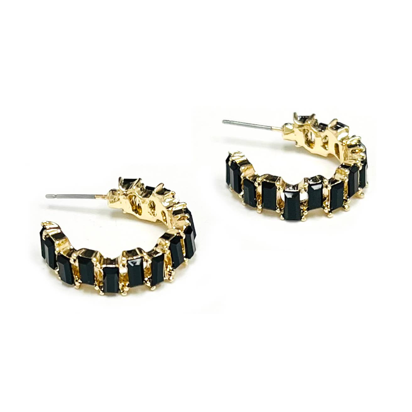 StarryNYC - Wholesale Hoop Earrings - Baguette Resin Stone Beads Linked C Shape Hoop Earrings2