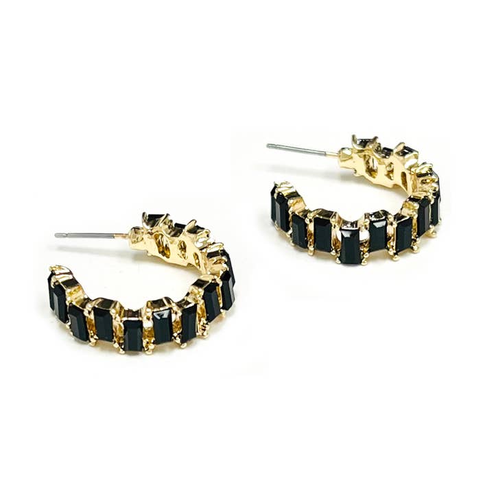 StarryNYC - Wholesale Hoop Earrings - Baguette Resin Stone Beads Linked C Shape Hoop Earrings2