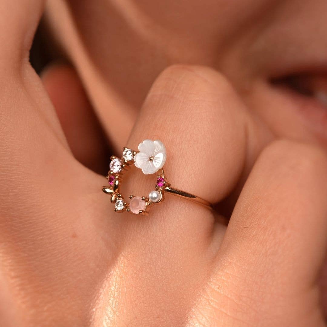 Les Joyaux d'Aure - Venta al por mayor Anillo con gemas - Anillo con flores de color lila3