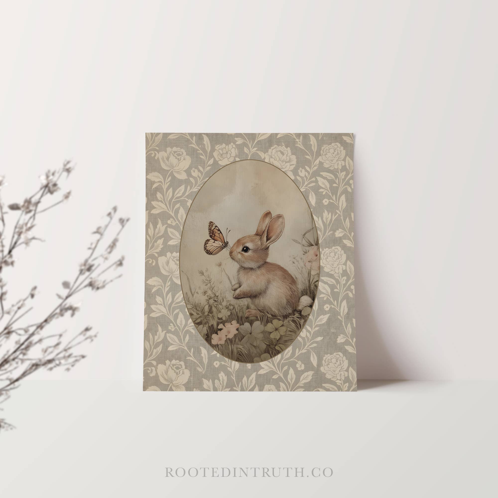 Rooted in Truth - Wholesale Art Print - Easter Bunny Vintage Art Print , Spring Canvas, Gift Decor 1