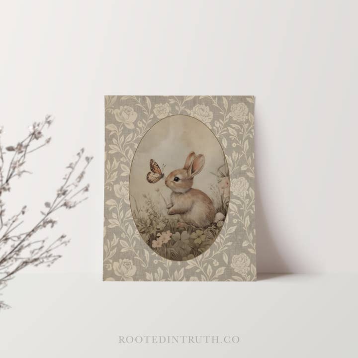 Rooted in Truth - Wholesale Art Print - Easter Bunny Vintage Art Print , Spring Canvas, Gift Decor 1