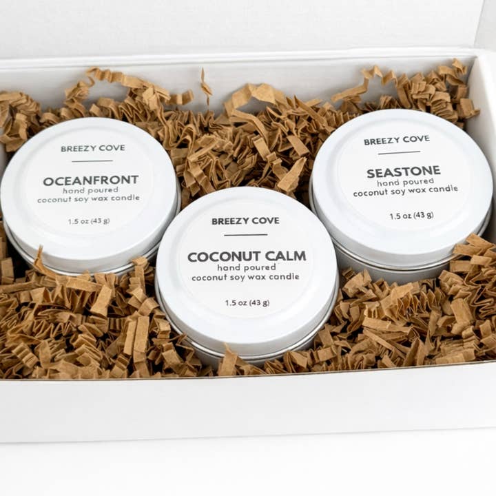 Beachside Mini Candle Trio Set – Coconut Soy Beach Candles for wholesale by Breezy Cove