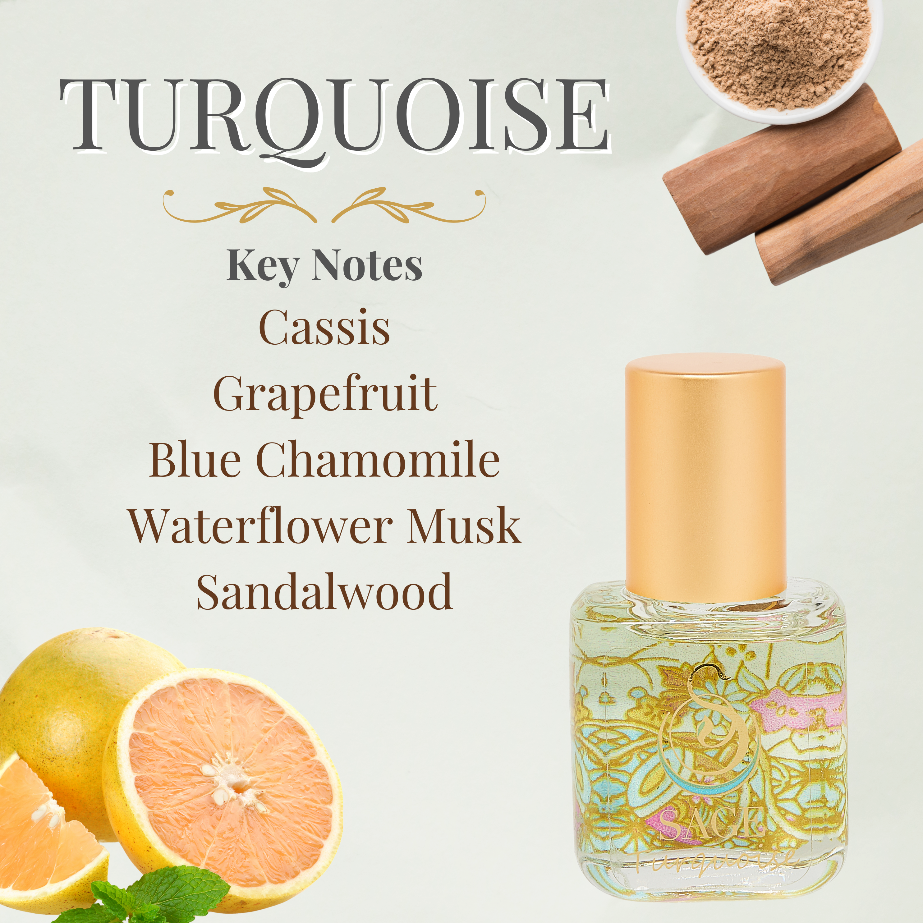 The Sage Lifestyle - A Gemstone Perfumery - Wholesale Roll-On Fragrance - Turquoise Organic Perfume Roller - Mini Perfume Oil - Extract - 1/4 oz1