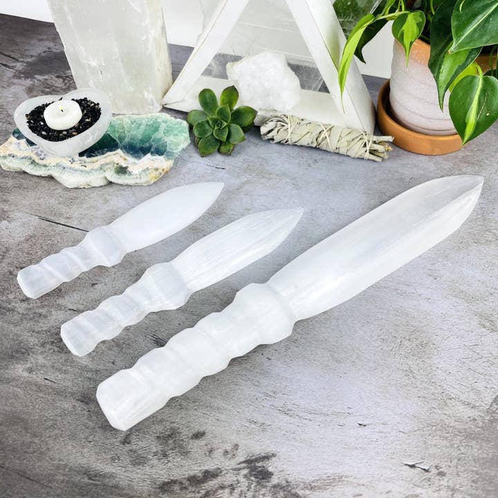 Hand Carved Crystal Selenite Knife with Twisted Handle for wholesale by Rock Paradise