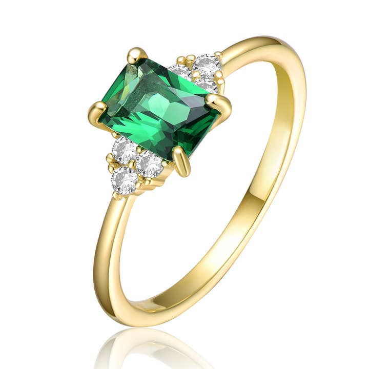 Emerald & CZ Solitaire Cluster Anniversary Engagement Ring for wholesale by Genevive