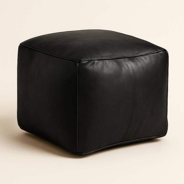 Handmade Moroccan Leather Ottoman Pouf – Boho Footstool for wholesale by Troussi