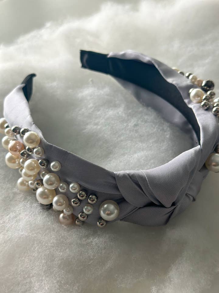 Piper Pearl Knot Headband "Gray-ish" for wholesale by Harris Girls & Co.