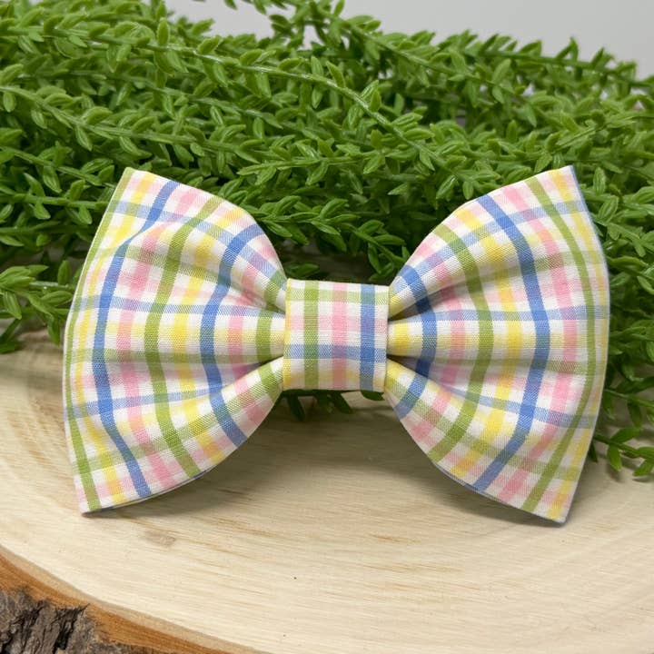 Easter Plaid Dog Bow Tie, Spring Plaid Pet Bow for wholesale by Dos Doxies LLC