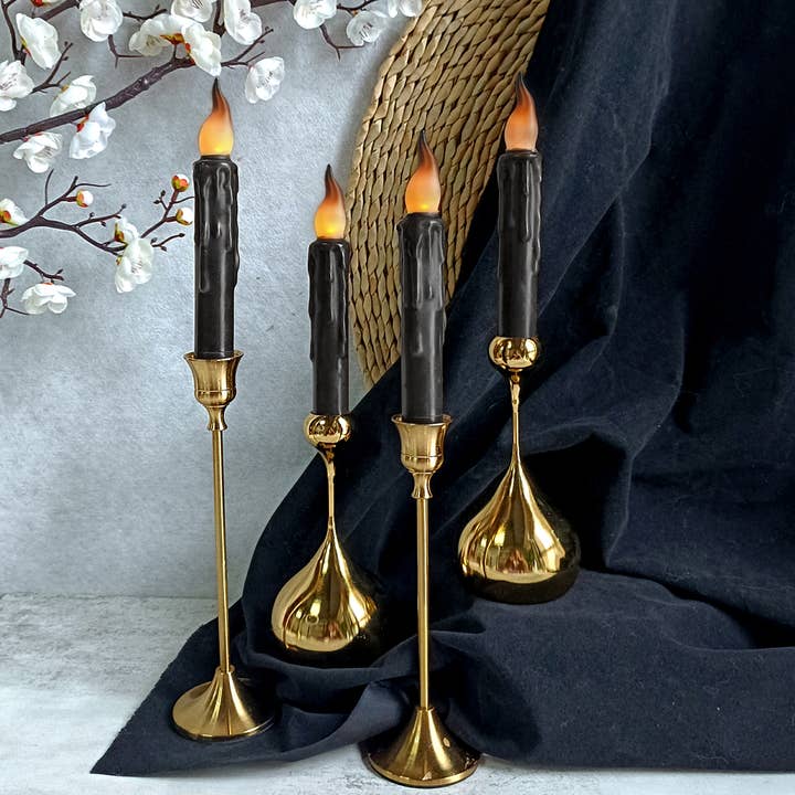 Set-4 Black Real Wax Hand Dipped Battery LED Taper Candles for wholesale by Candles Meta