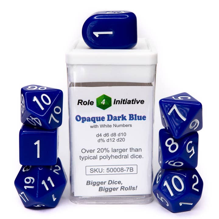 Opaque Dark Blue w/ White Ink - Set of 7 Dice for wholesale by Role 4 Initiative