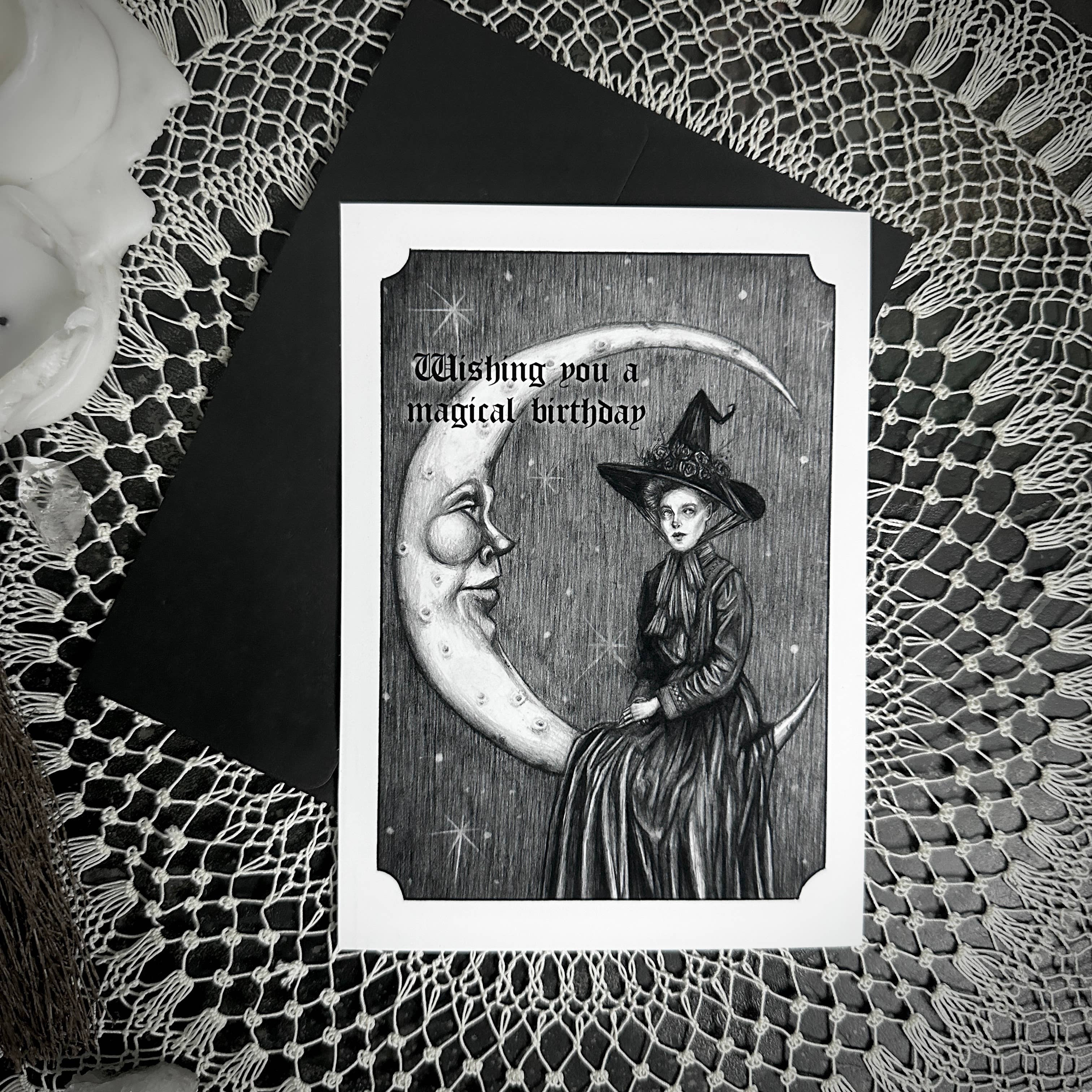 Caitlin McCarthy Art - Wholesale Birthday Card - Magical Birthday - 10 Folded Greeting Cards - Witch, Moon0