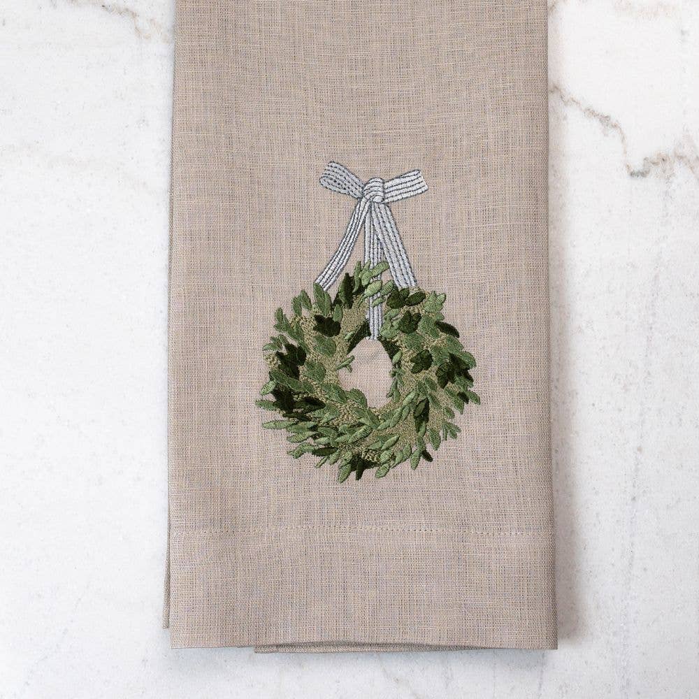 Arte Italica & Crown Linen Designs - Wholesale Tea Towel - Boxwood Wreath Linen Towel6