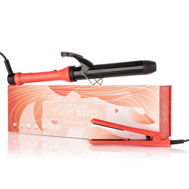 Orange “Beach Wave Babe” Curling Wand & Mini Flat Iron Set for wholesale on Faire