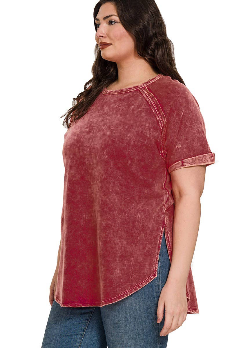 42POPS - Wholesale T-Shirt - Women's - ",,.....SI-25676 PLUS SIZE FRENCH TERRY ACID WASH RAW EDGE RAGLAN18