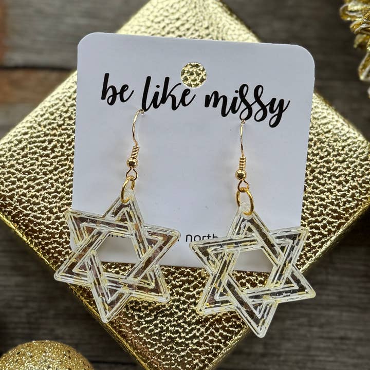 Hanukkah Earrings - Star of David - Champagne Glitter for wholesale by Be Like Missy