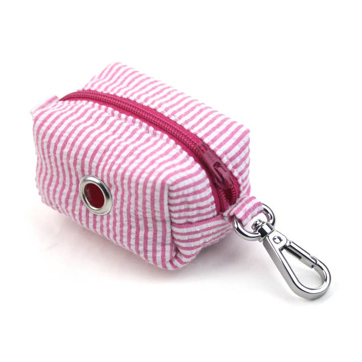Dog Waste Bag Holder Dispenser - Pink Seersucker Stripes for wholesale by Dusidog
