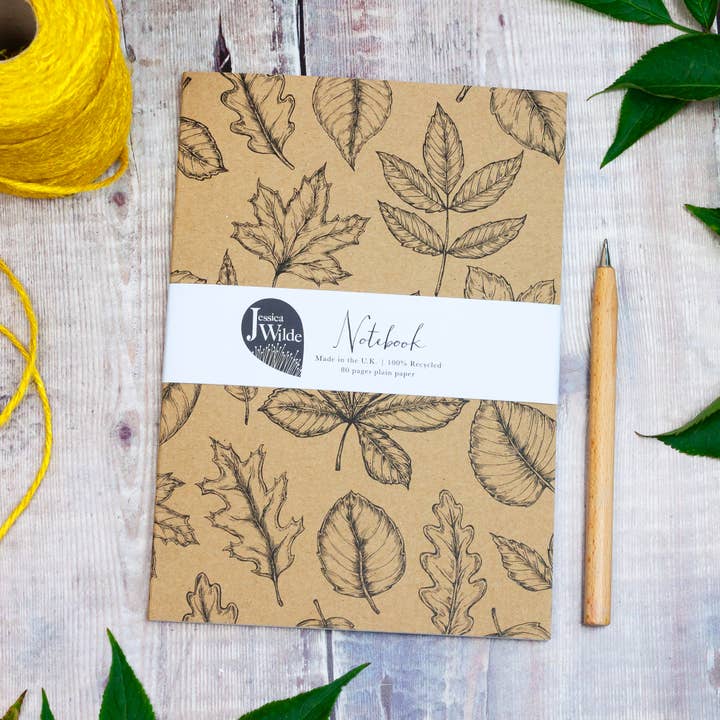 Autumn Leaves Eco Kraft A5 Notebook for wholesale by Jessica Wilde
