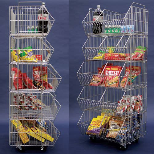 Specialty Store Services - Wholesale Retailer Display Stand/Case - 5 Basket Stacking Silver Wire Waterfall Display1