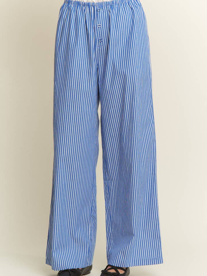 CANDESCENT - Wholesale Pants - Women's - Striped Wide Leg Lounge Pants with Lace Trim (Matching Set)8