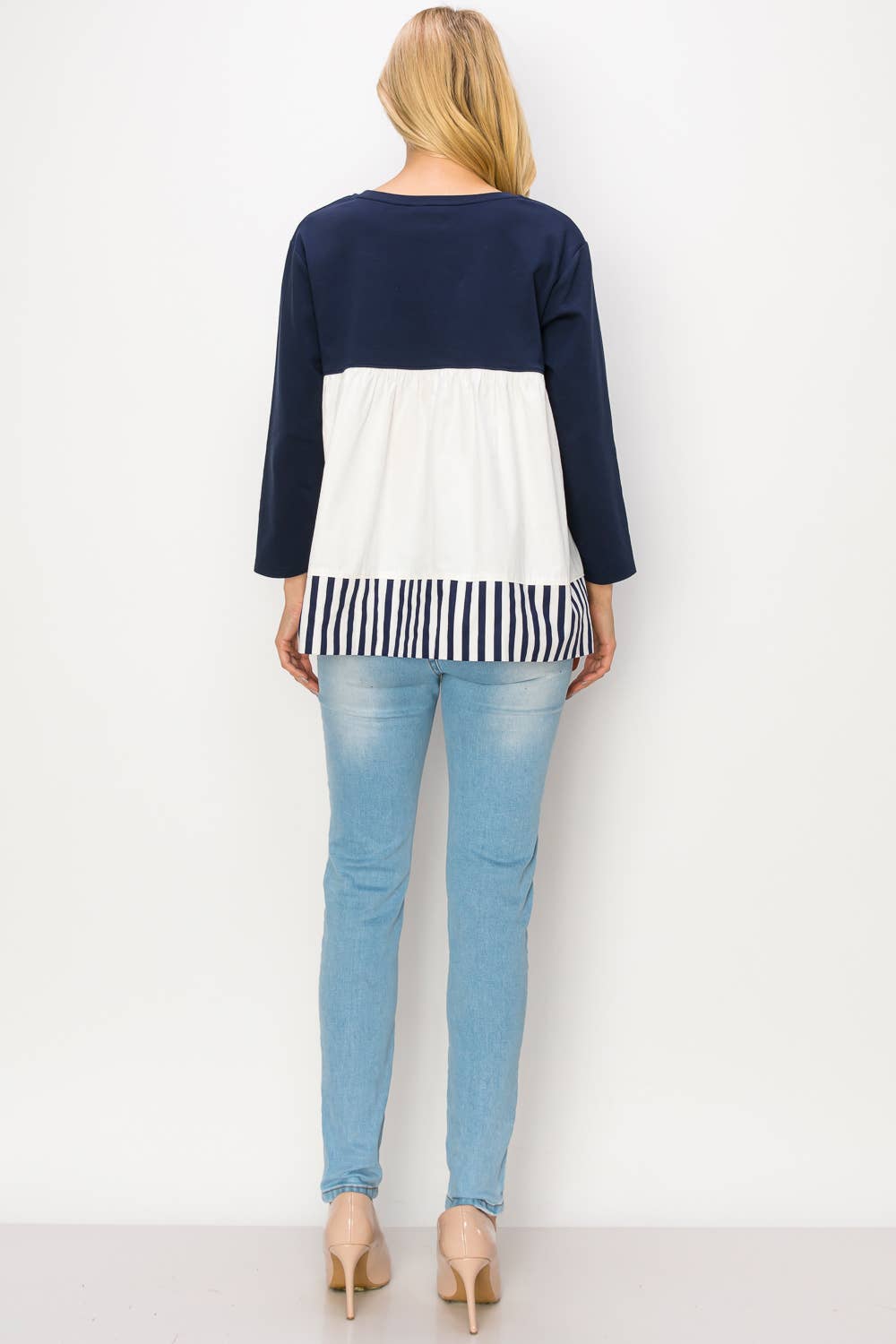 Navy Regina Spitzenstrick mit Streifen aus Baumwollpopeline für den Großhandel auf Faire6