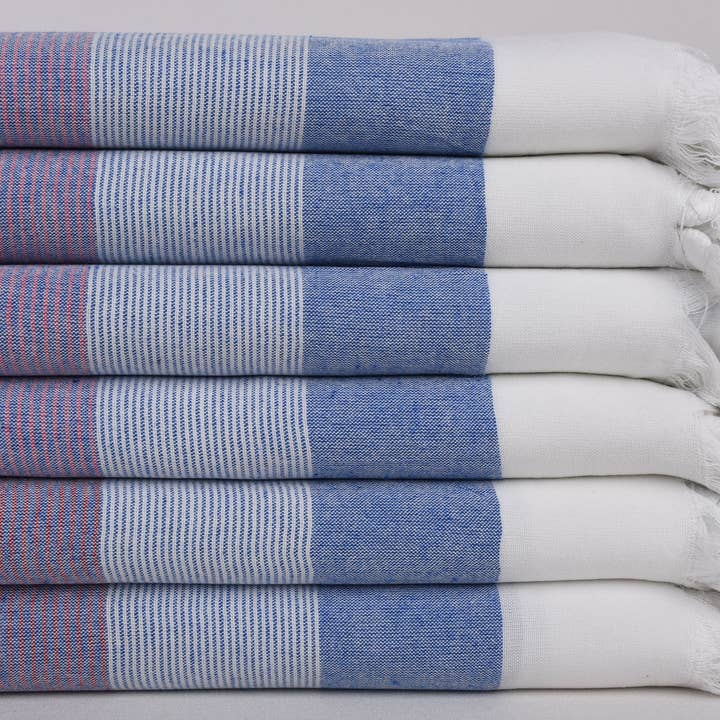 Organic Turkish Towels – wholesale Beach towel – Organic Cotton Towels, Navy Blue-Red Striped Peshtemal2