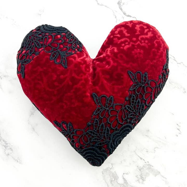 Red and Black Floral Heart Pillow for wholesale by Sumie Tachibana