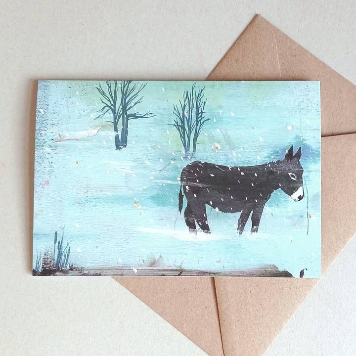 10 biglietti di Natale con buste: Asino nella neve per la vendita all'ingrosso da parte di Kettcards