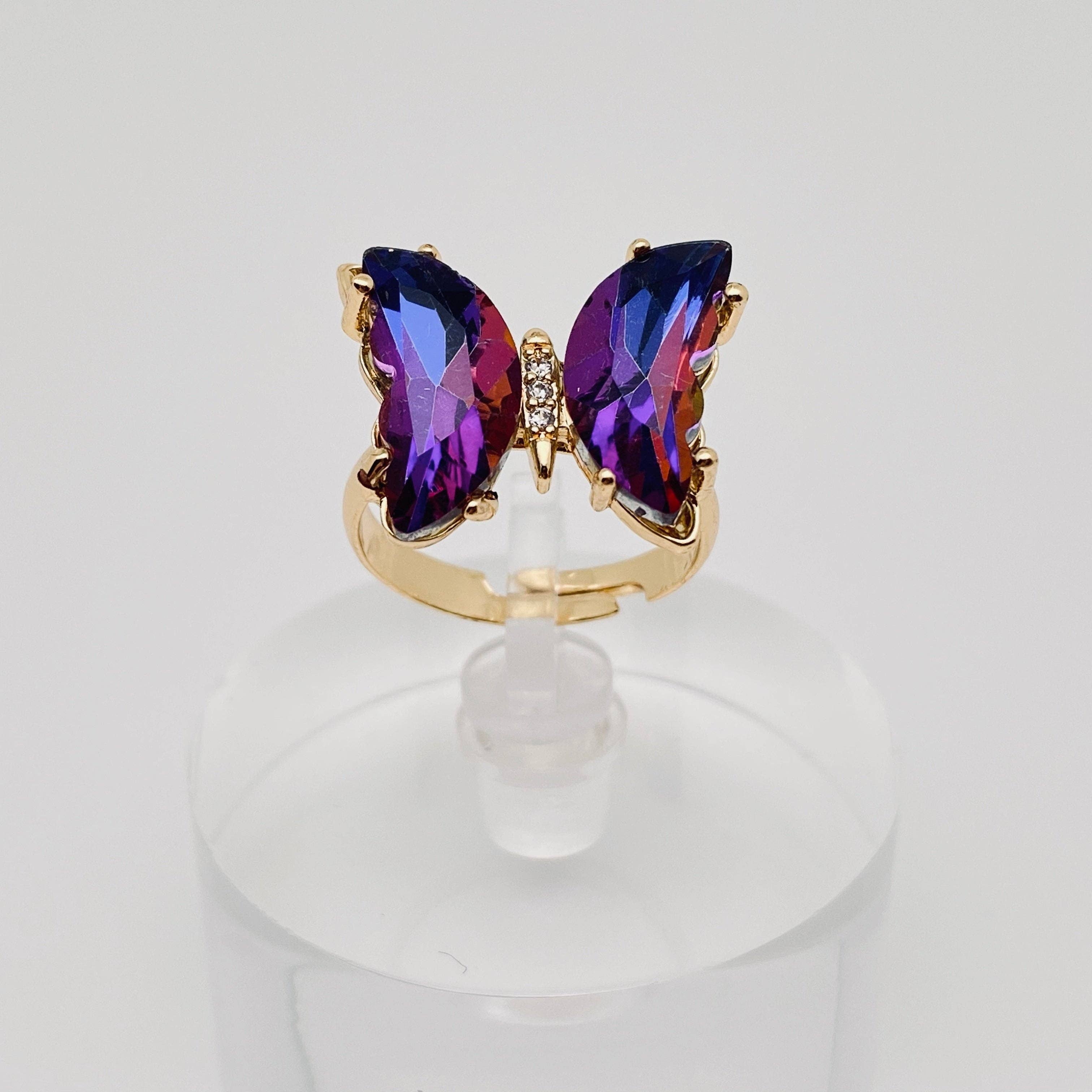 Mio Queena - Wholesale Cocktail/Statement Ring - Gradient Glass Butterfly Ring8