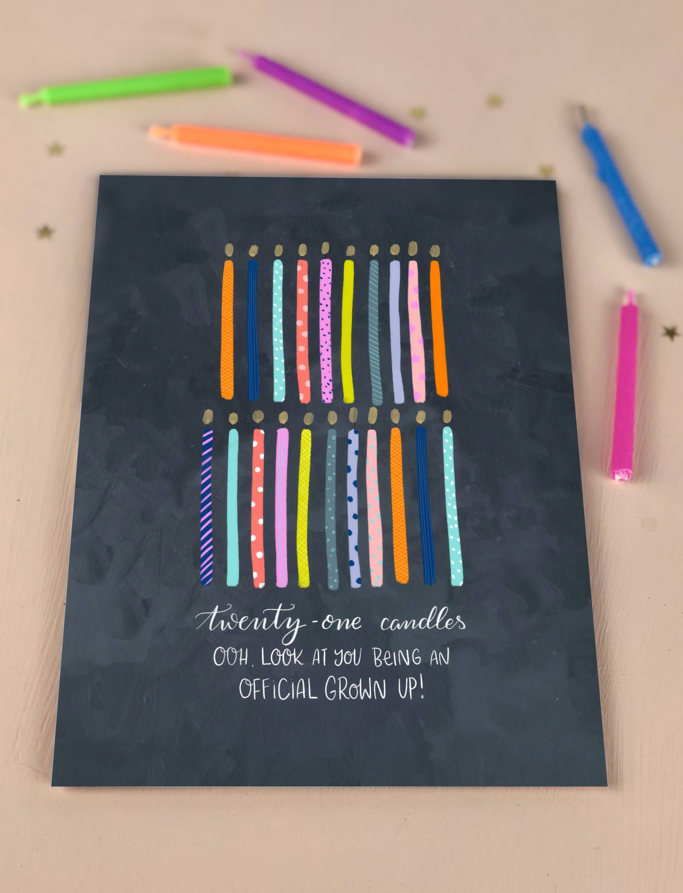 The Little Posy Print Company - Wholesale Birthday Card - Twenty First Birthday Candles Happy Birthday Card1