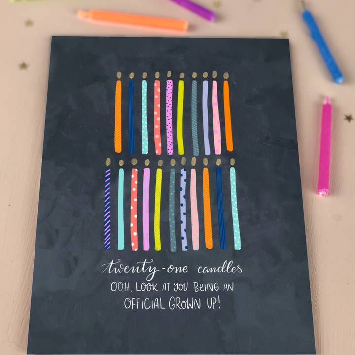 The Little Posy Print Company - Wholesale Birthday Card - Twenty First Birthday Candles Happy Birthday Card1