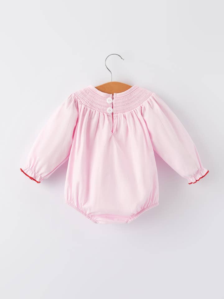 Rylee Faith Designs - Wholesale Bodysuit (Non-Footed) - Baby - Pink valentine Smocking Embroidery Long Sleeve Girls Romper1