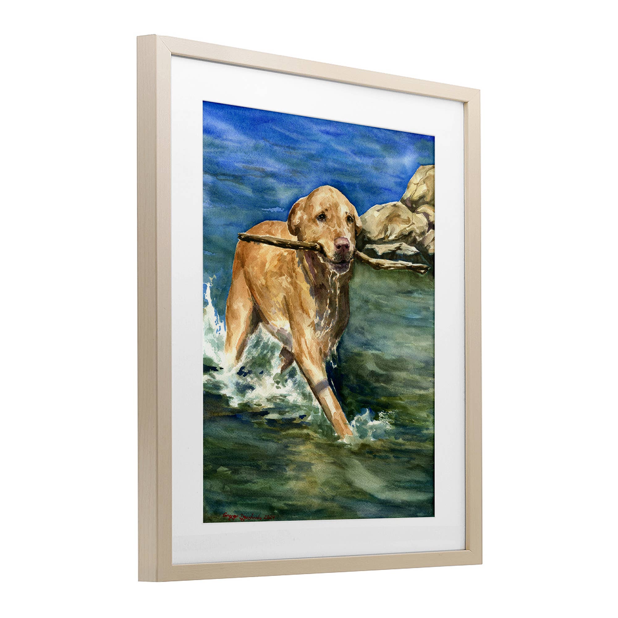 Stupell Industries - Vente Enseigne murale - Art mural sous verre - Labrador heureux avec bâton8