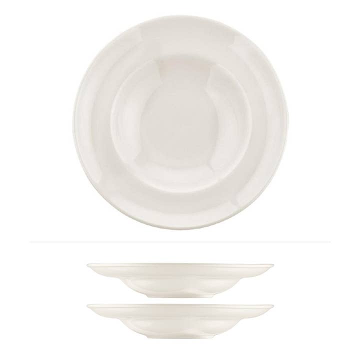 Set di 2 ciotole rotonde in porcellana bianco caldo Gourmet dia.10,75" h:2,25" 16 oz. per la vendita all'ingrosso da parte di TURGLA HOME