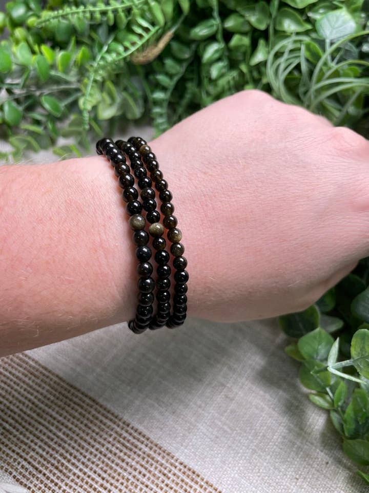 Perlenarmband aus goldglänzendem Obsidian, 4 mm für den Großhandel von Copper Ashes